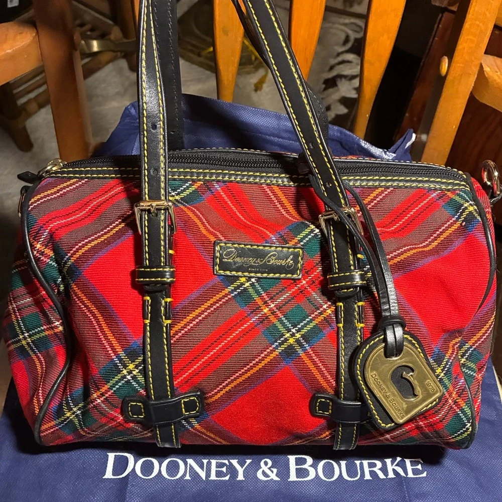 Dooney & Bourke Red and Green Plaid Satchel - Picture 2 of 8